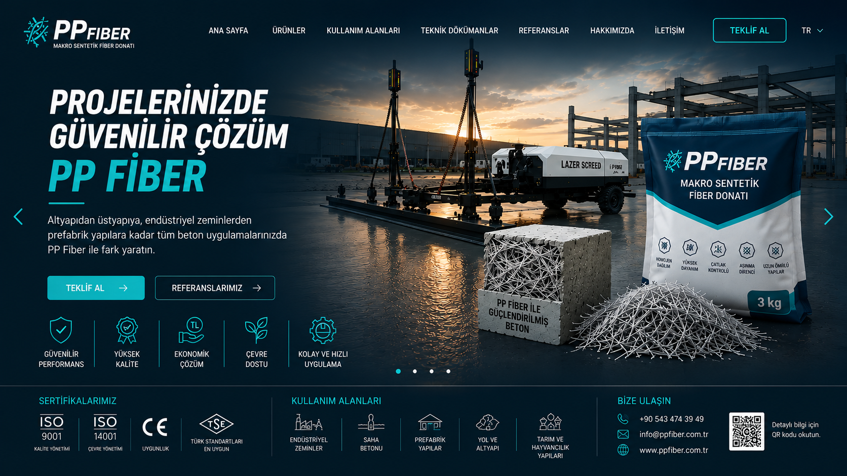 PP Makro Sentetik Fiber Donatı (Polipropilen Fiber Donatı) Lazer Screed Saha Beton Uygulaması 
